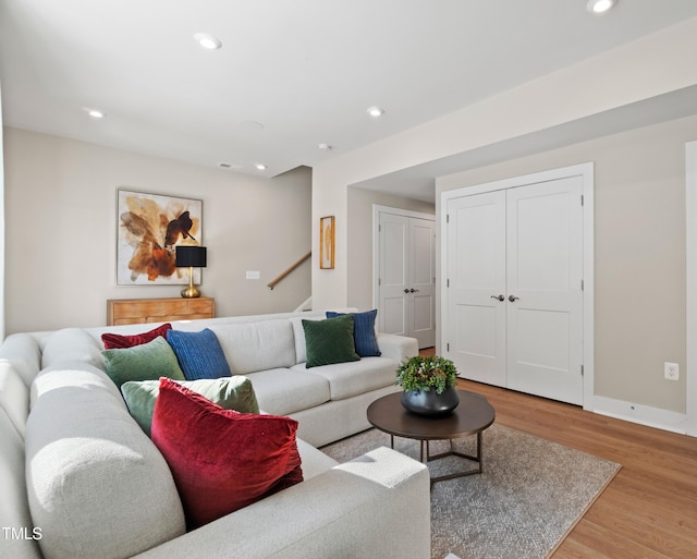 living room with light hardwood / wood-style floors