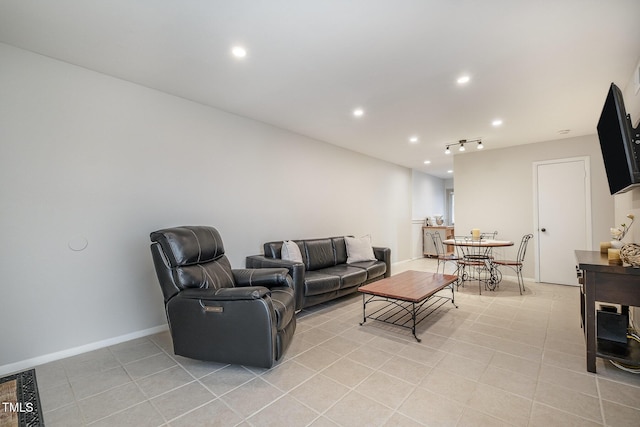 living room featuring light tile patterned floors