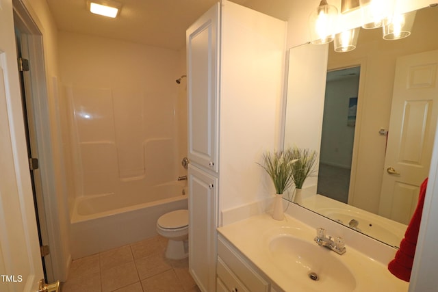 full bathroom featuring tile patterned floors, vanity, shower / bathing tub combination, and toilet