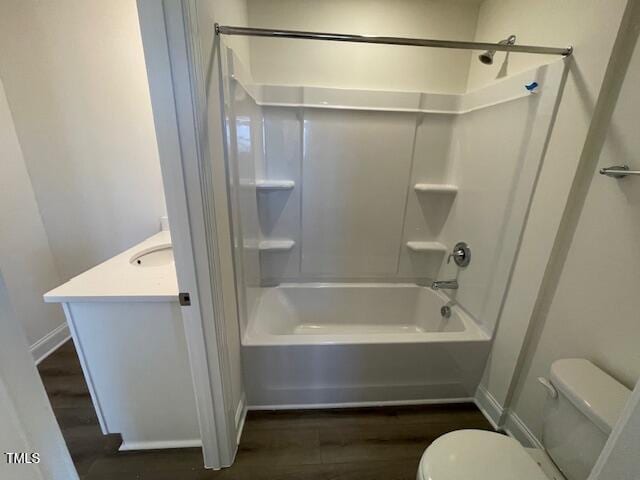 85 N Stagecoach Dr, Wendell, NC 27591 - bathroom featuring toilet, wood finished floors, bathtub / shower combination, baseboards, and vanity