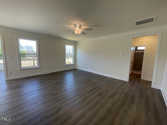 85 N Stagecoach Dr, Wendell, NC 27591 - spare room with crown molding, ceiling fan, dark wood-style flooring, and baseboards