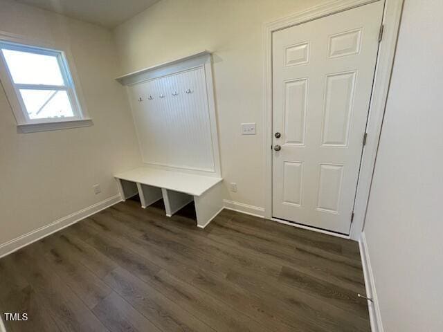 85 N Stagecoach Dr, Wendell, NC 27591 - mudroom featuring baseboards and dark wood-type flooring
