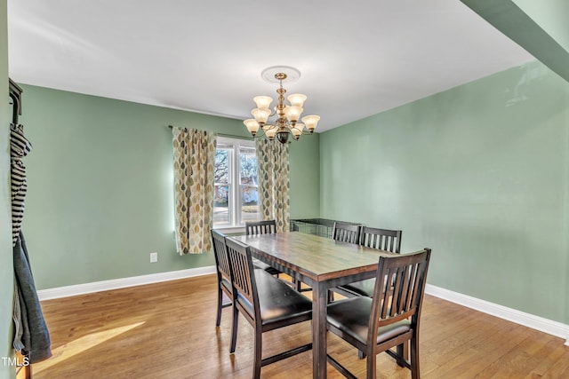 dining space featuring light wood-type flooring and a notable chandelier