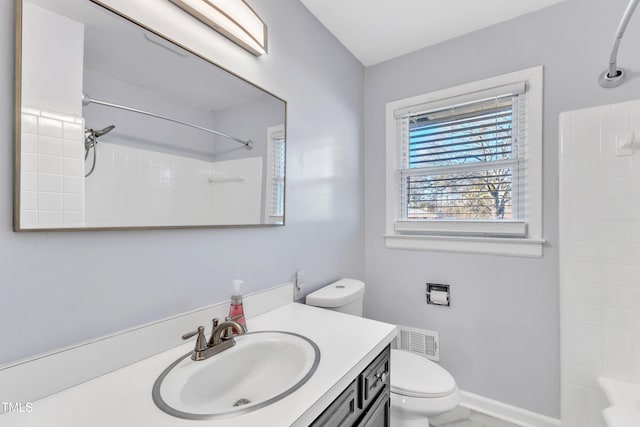 full bathroom featuring vanity, toilet, and shower / bath combination