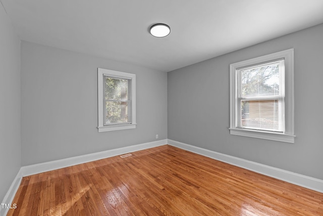 empty room with light hardwood / wood-style flooring and a wealth of natural light