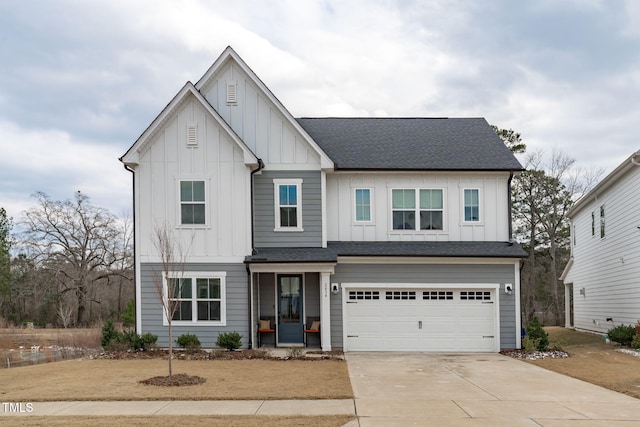 view of front facade with a garage and a porch