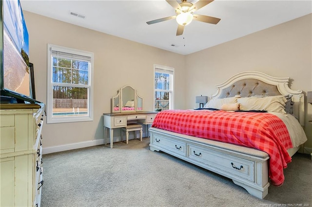 bedroom featuring carpet flooring and ceiling fan