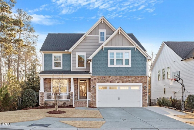 craftsman-style home with a porch and a garage