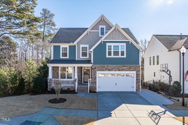 craftsman-style home featuring a garage and a porch