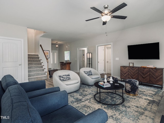 living room with ceiling fan