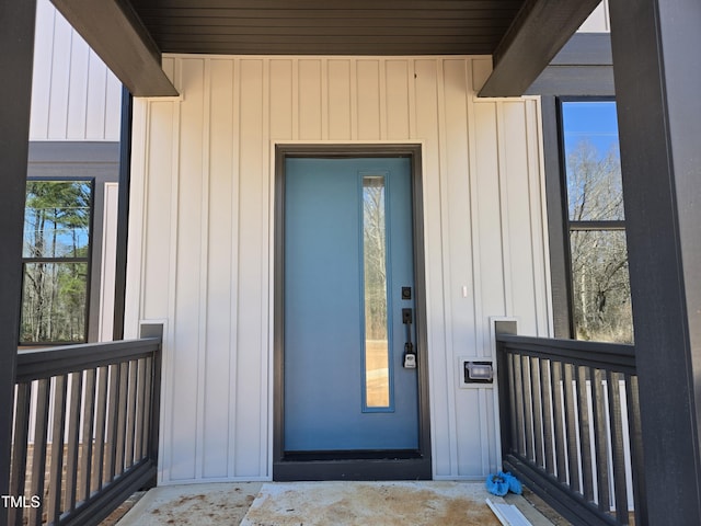 entrance to property with board and batten siding