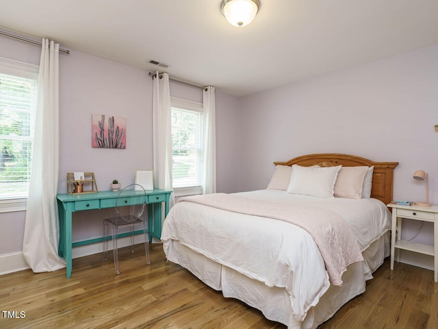 bedroom featuring multiple windows and wood-type flooring