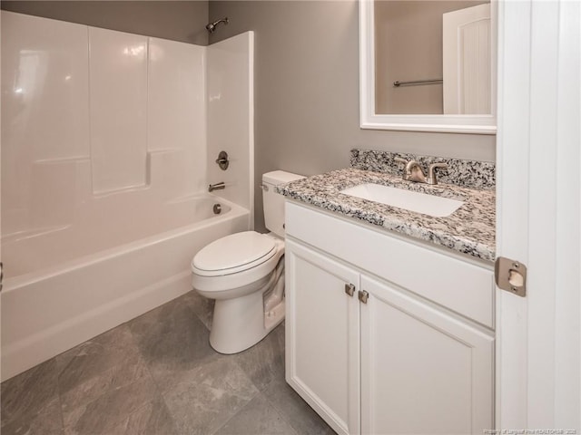 full bathroom with toilet, bathing tub / shower combination, and vanity