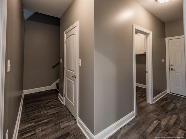 corridor featuring dark hardwood / wood-style flooring