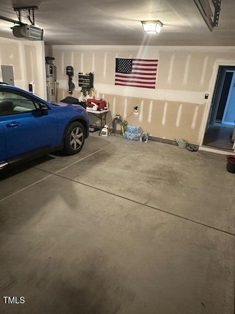 garage with a garage door opener