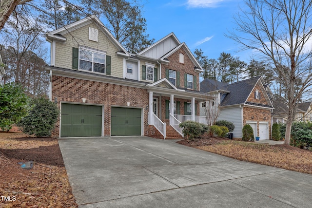 craftsman-style home featuring a garage and covered porch