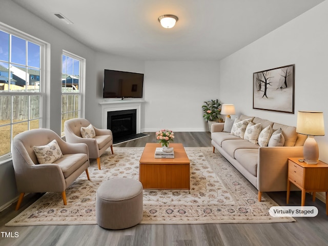 living room with light hardwood / wood-style floors