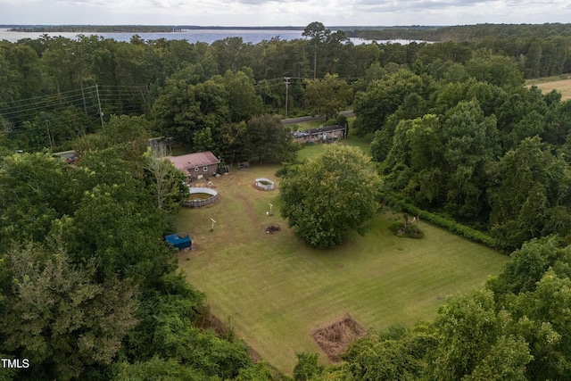 birds eye view of property featuring a rural view and a water view