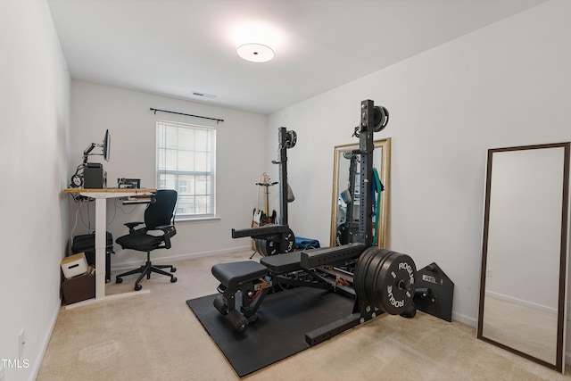 exercise room featuring carpet flooring