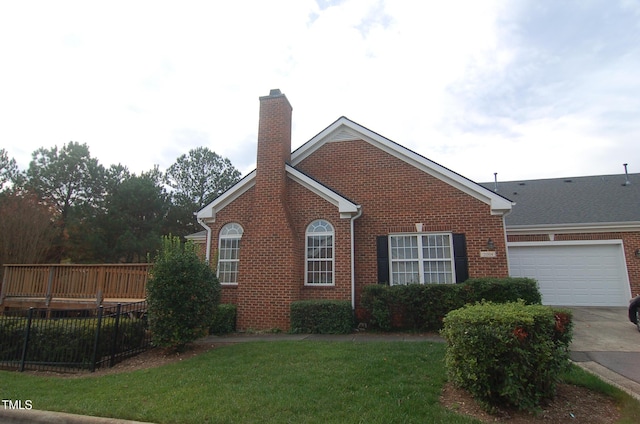 view of property exterior featuring a yard and a garage