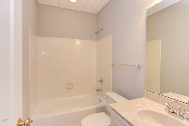 full bathroom with  shower combination, toilet, and vanity