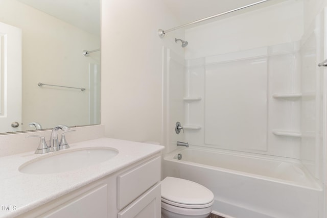 full bathroom featuring toilet, shower / bathtub combination, and vanity