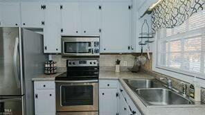 kitchen featuring white cabinets, stainless steel appliances, a wealth of natural light, and sink