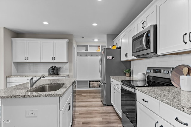 kitchen with white cabinetry, sink, and stainless steel appliances