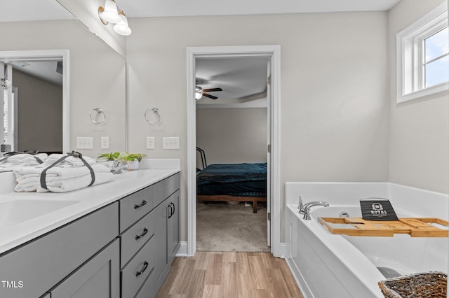 bathroom with vanity and wood-type flooring