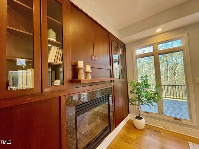 interior space featuring a premium fireplace and light wood-type flooring