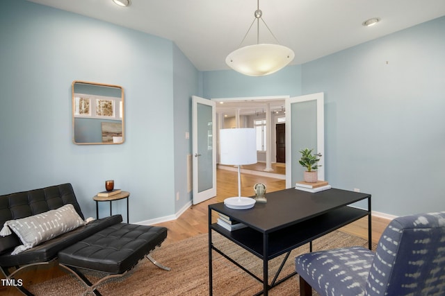 office space with light wood-type flooring