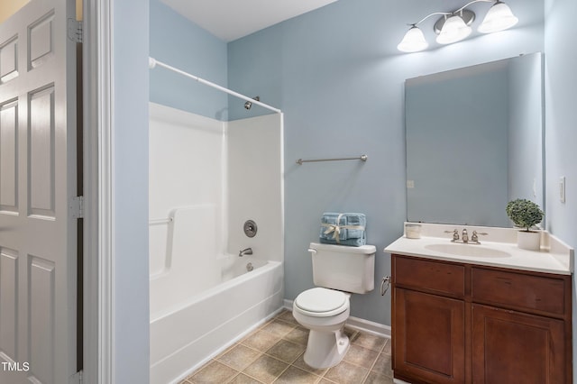 full bathroom featuring tile patterned flooring, vanity, toilet, and shower / washtub combination