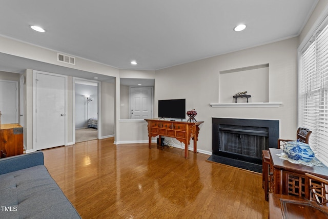 living room with hardwood / wood-style floors