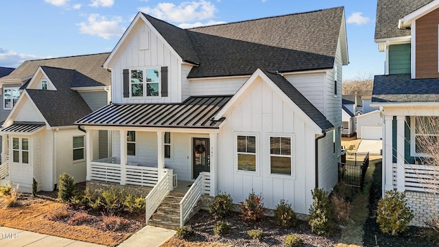 modern farmhouse with a porch