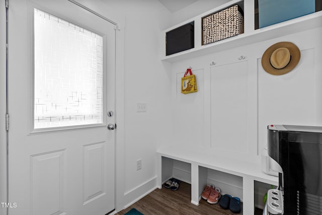 mudroom with dark hardwood / wood-style floors