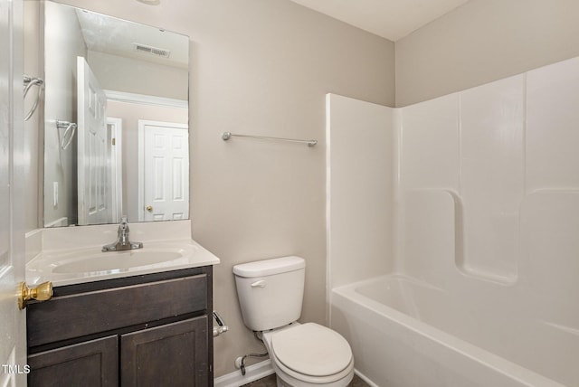 full bathroom with vanity, toilet, and washtub / shower combination