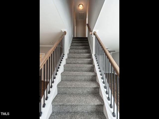 staircase with crown molding