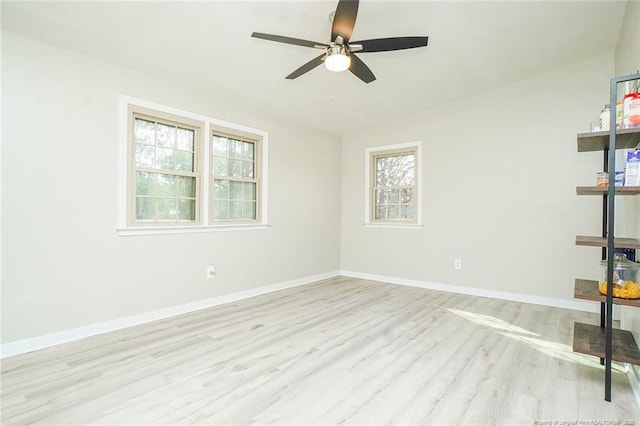 unfurnished room with light hardwood / wood-style flooring and ceiling fan