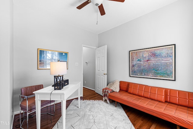 office featuring ceiling fan and hardwood / wood-style flooring