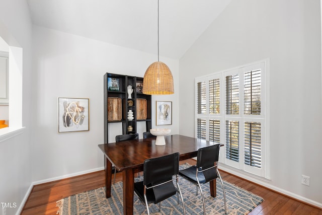 dining room featuring lofted ceiling and wood-type flooring