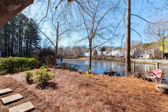 view of yard with a water view