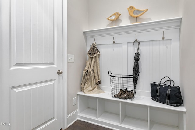 mudroom with dark wood-type flooring