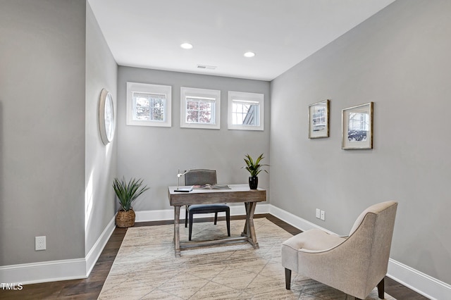 office space featuring wood-type flooring