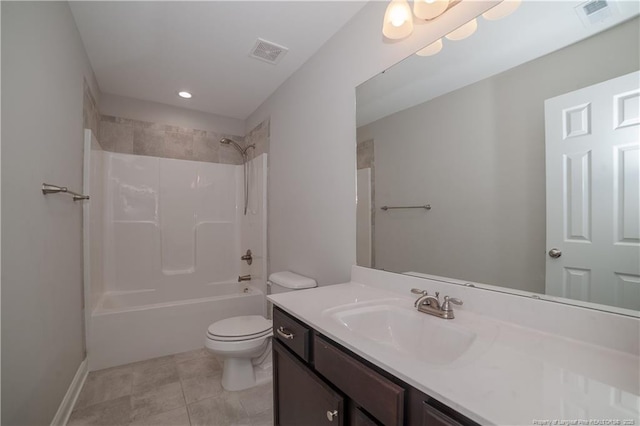 full bathroom featuring tile patterned flooring, vanity, toilet, and tub / shower combination