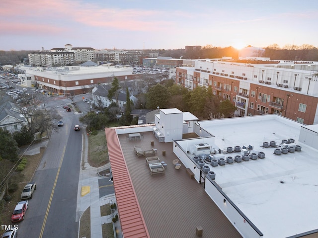 view of aerial view at dusk