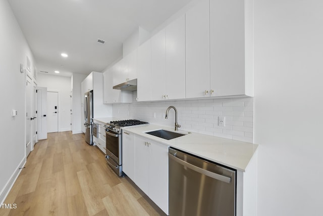 kitchen with white cabinetry, appliances with stainless steel finishes, sink, and decorative backsplash