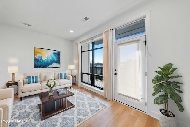 living room with light hardwood / wood-style floors