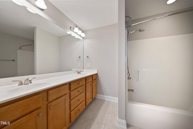 bathroom featuring shower / tub combination, tile patterned floors, and vanity