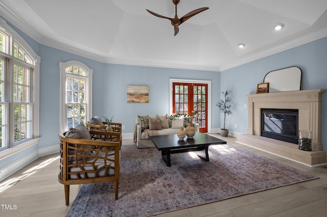 71012 Russell, Chapel Hill, NC 27517 - living room with vaulted ceiling, ceiling fan, a glass covered fireplace, baseboards, and recessed lighting