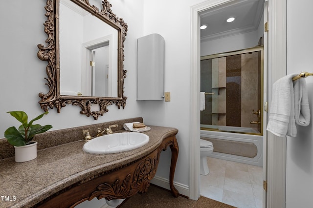 71012 Russell, Chapel Hill, NC 27517 - bathroom featuring toilet, vanity, enclosed tub / shower combo, baseboards, and recessed lighting